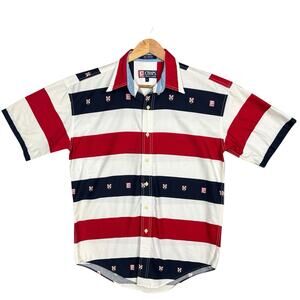 Vintage Y2K Chaps Ralph Lauren Mens M Rugby Embroidered Crest Shirt USA FLAW